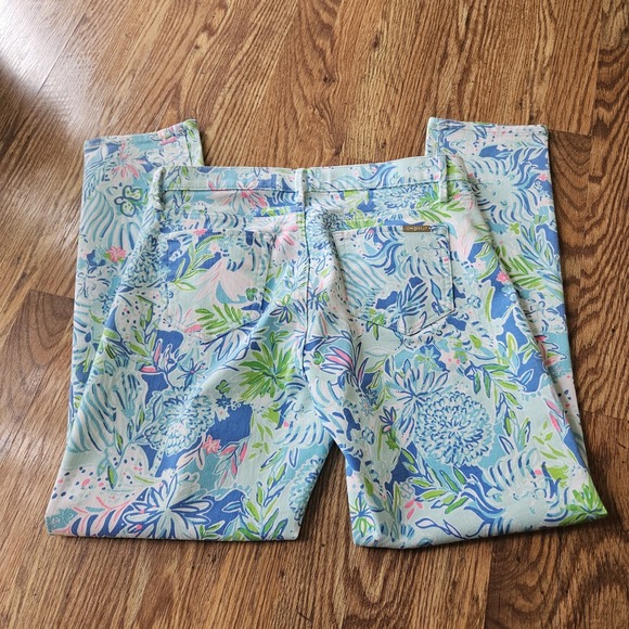 Lilly Pulitzer Blue Pink Size 6 Bright Colorful Casual Pants Tropical Botanical - Picture 8 of 11